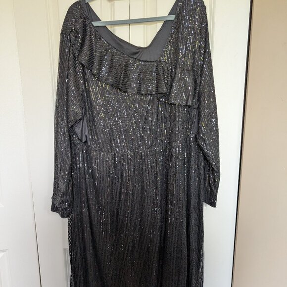 BLOOMCHIC Sequin Mesh Asymmetrical Neck Midi Dress SIZE 3X - Picture 2 of 3